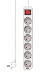 MAX MPS-106S-1.4M produžni kabl | 6 utičnica, 1.4 m, bela