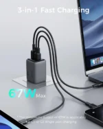 AUKEY PA-C3 Fast GaN zidni punjač | 67W, 3 porta - Slika 3
