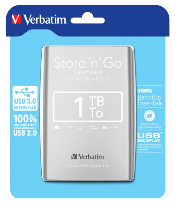 Eksterni hard disk 2.5" Verbatim 1TB USB 3.0 Store'n'Go 53071, Silver