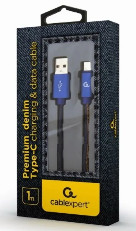 Gembird Premium jeans (denim) Type-C USB cable with metal connectors, 1m, blue (CC-USB2J-AMCM-1M-BL)