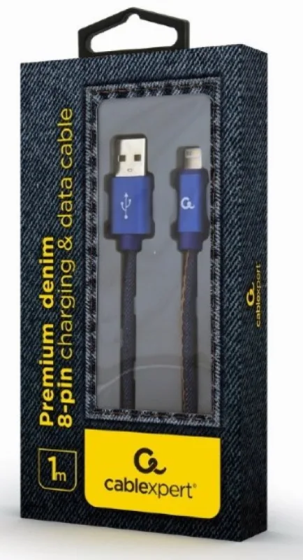 Gembird Premium jeans (denim) 8-pin cable with metal connectors, 1m, blue (CC-USB2J-AMLM-1M-BL)