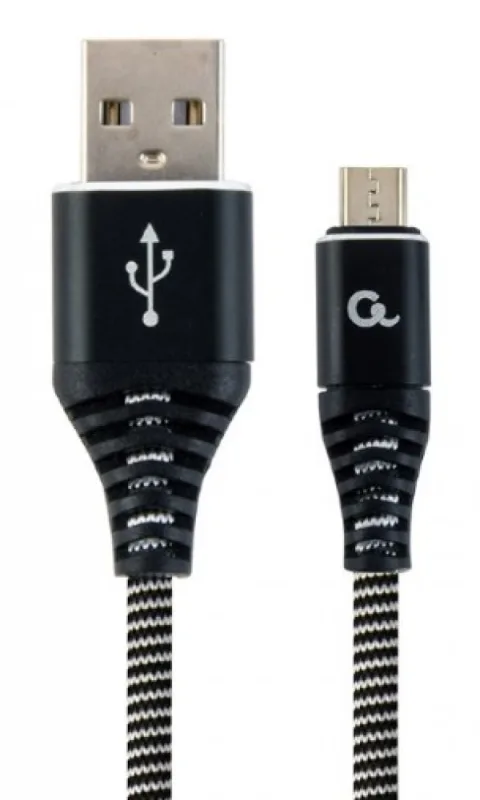 Gembird Premium cotton braided Micro-USB charging - data cable,1m, black/white (CC-USB2B-AMmBM-1M-BW)