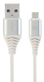 Gembird Premium cotton braided Micro-USB charging -data cable,1m, silver/white (CC-USB2B-AMmBM-1M-BW2)