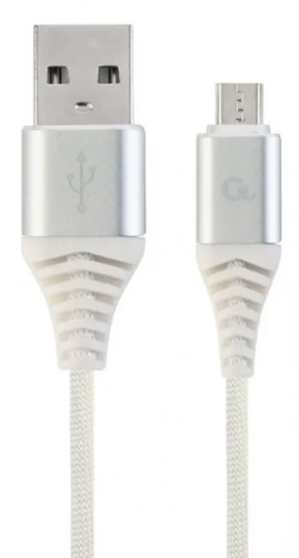 Gembird Premium cotton braided Micro-USB charging -data cable,1m, silver/white (CC-USB2B-AMmBM-1M-BW2)