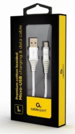 Gembird Premium cotton braided Micro-USB charging -data cable,1m, silver/white (CC-USB2B-AMmBM-1M-BW2) - Slika 2