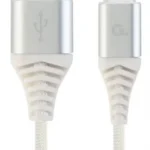 Gembird Premium cotton braided Micro-USB charging -data cable,2m, silver/white (CC-USB2B-AMmBM-2M-BW2)