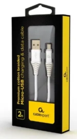 Gembird Premium cotton braided Micro-USB charging -data cable,2m, silver/white (CC-USB2B-AMmBM-2M-BW2) - Slika 2
