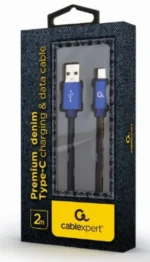CC-USB2J-AMCM-2M-BL Gembird Premium jeans (denim) Type-C USB cable with metal connectors, 2 m, blue - Slika 2