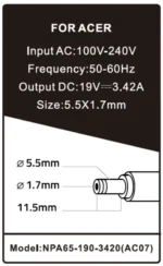NPA65-190-3420 (AC07) Gembird punjac za laptop 65W-19V-3.42A, 5.5x1.7mm yellow (Alt=AC09) - Slika 3