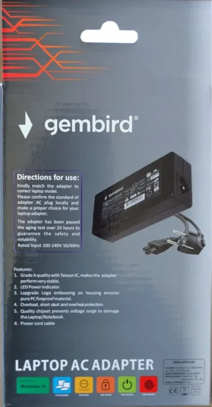 NPA65-190-3420 (AS14) Gembird punjač za laptop 65W-19V-3.42A, 4.0x1.35mm black