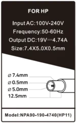 NPA90-190-4740 (HP11) Gembird punjač za laptop 90W-19V-4.74A, 7.4x5.0mm black PIN - Slika 3