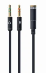Gembird 3.5mm Headphone Mic Audio Y Splitter Cable Female to 2x3.5mm Male adapter, Metal (CCA-418M)