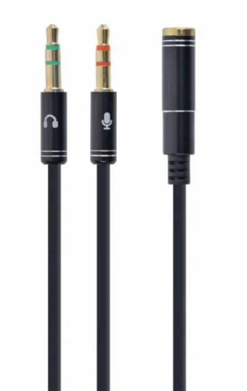 Gembird 3.5mm Headphone Mic Audio Y Splitter Cable Female to 2x3.5mm Male adapter, Metal (CCA-418M)