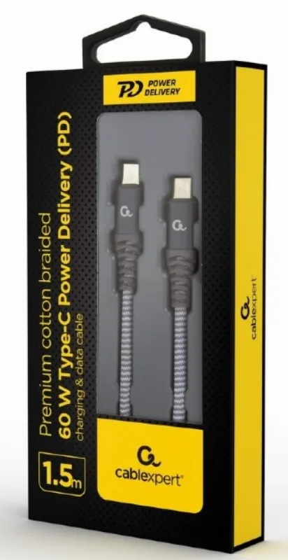 Gembird 60W Type-C Power Delivery (PD) premium charging & data cable, 1.5m (CC-USB2B-CMCM60-1.5M)