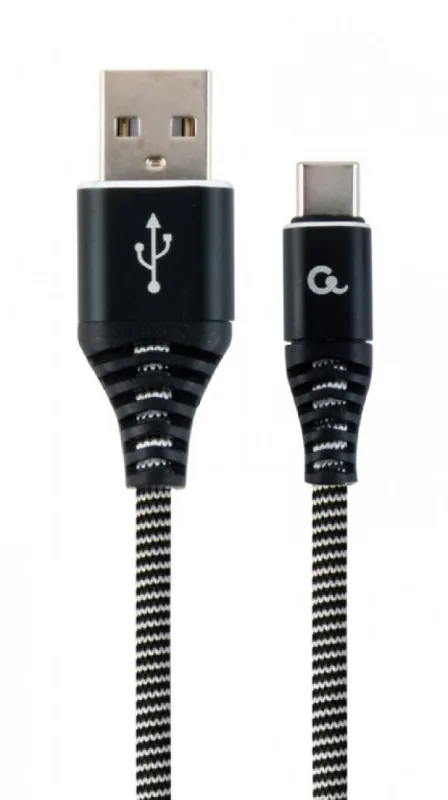 Gembird Premium cotton braided Type-C USB charging -data cable,2m, black/white (CC-USB2B-AMCM-2M-BW)