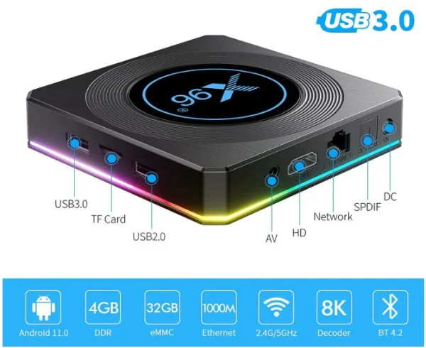 X4 2/16GB smart TV box S905X4 quad, Mali-G31MP 8K, KODI Android 11.0 (GMB-X96)