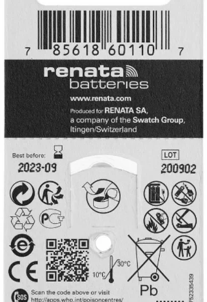 Renata baterija ZA10 1,45V Zink-Air baterija za SLUSNI APARAT, PAK6 (cena po kom.)
