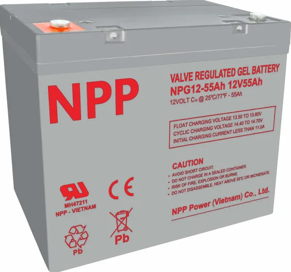 NPP NPG12V-55Ah, GEL BATTERY, C20=55AH, T14, 230 138 208 212, 15KG, Light grey