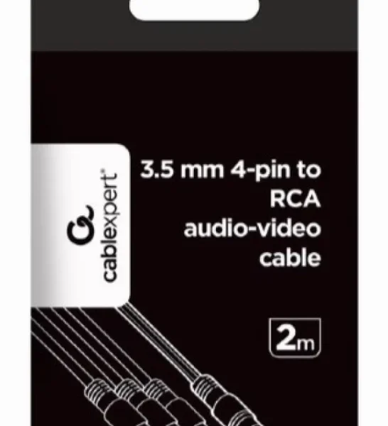 Gembird jack AV 3.5mm 4-pin, cable Jack AV 3.5mm male - 3x RCA male 2m black (CCA-4P2R-2M)