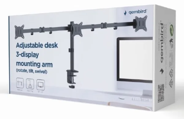 Gembird Podesivi stoni držač za monitor sa tri ruke,tilt,rotacija, okretanje, 17-27 max.7kg (MA-D3-01)