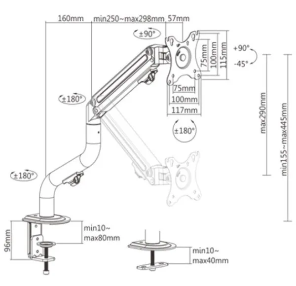 Gembird Podesivi stoni držač za monitor,tilt, 17-32 max.8kg FO (MA-DA1-02)