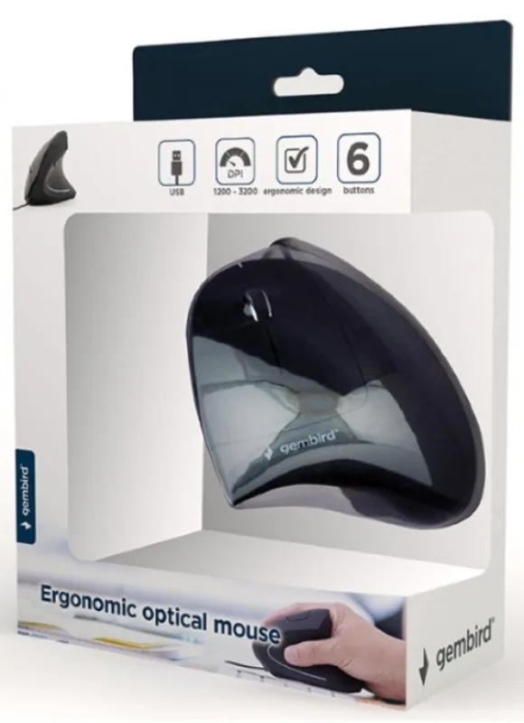 Gembird Ergonomski 6-tastera opticki miš, crna 95mm (MUS-ERGO-01)