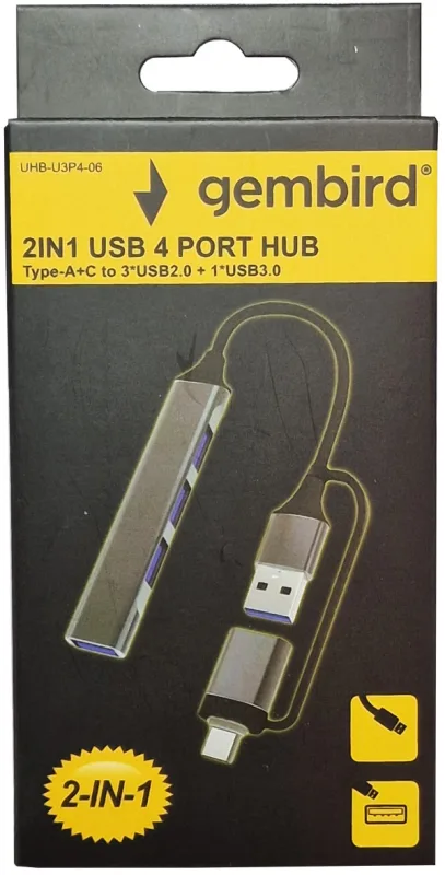 Gembird HUB Type-A+C to 3*USB2.0 + 1*USB3.0 Aluminum (UHB-U3P4-06)