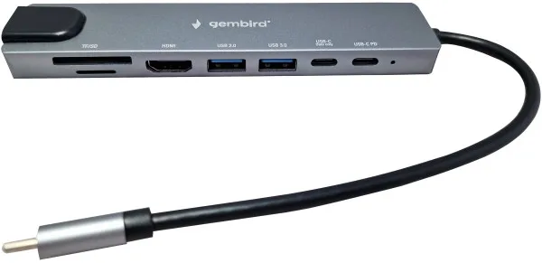 Gembird uSB HUB Type-C 8-in-1 multi-port adapter USB-C+USB-A+HDMI+PD+card+RJ45, FO (A-CM-COMBO8-05)