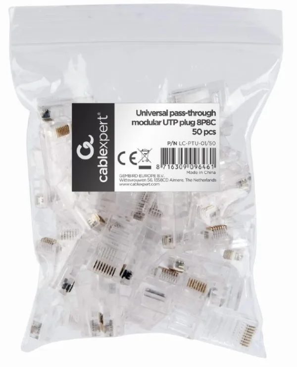 Gembird Universal pass-through modular CAT5 UTP plug 8P8C, 50 u pak /CENA PO PAKOVANJU (LC-PTU-01/50)