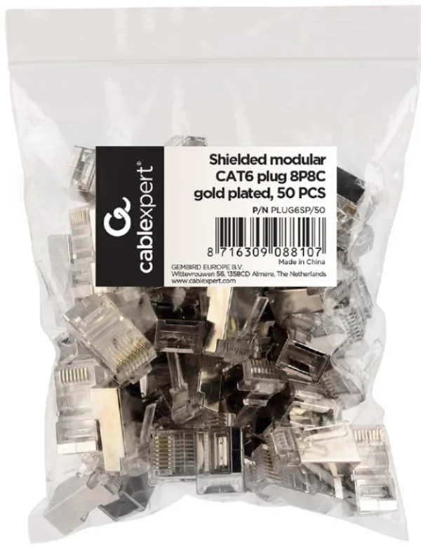 Gembird Shielded modular CAT6 FTP konektor, 50 u pakovanju RJ45 / CENA PO PAKOVANJU (PLUG6SP/50)