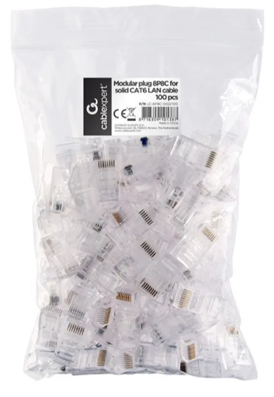 Gembird CAT6 UTP Modular plug 8P8C 30u gold plated RJ45,100 u pak /CENA PO PAKOVANJU (LC-8P8C-002/100)