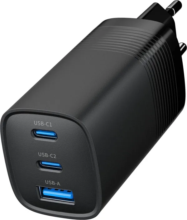 Gembird 3-port 65W GaN USB PowerDelivery fast charger, black (TA-UC-PDQC65-01-BK)