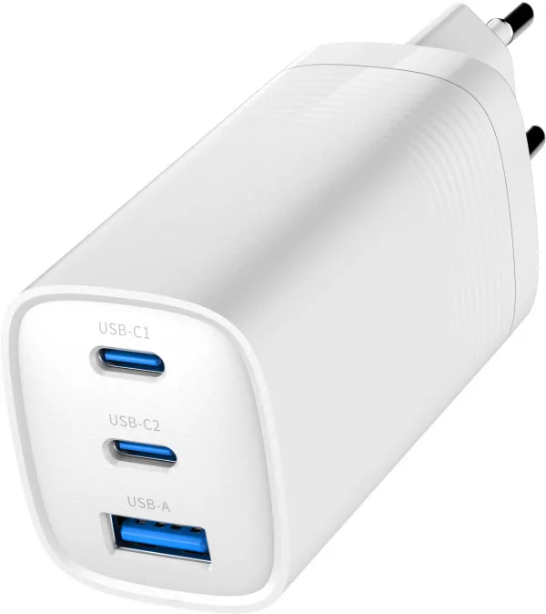 Gembird 3-port 65W GaN USB PowerDelivery fast charger, white (TA-UC-PDQC65-01-W)