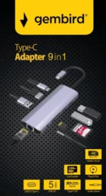 A-CM-COMBO9-06 ** Gembird USB-C 9-in-1 multi-port RJ45+USB3.0+SD+USB-C+HDMI+USB2.0+3,5mm - Slika 2