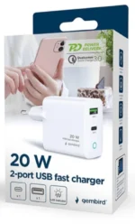 TA-UC-PDQC20L-W-01 Gembird punjac 20W, 2-port (USB-A+USB-C) LED, white - Slika 4