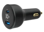 Gembird 2-port USB brzi punjač za auto, Type-C PD, LCD, 30W, black (TA-UC-AC2PD30LCD-CAR-01)