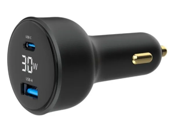 Gembird 2-port USB brzi punjač za auto, Type-C PD, LCD, 30W, black (TA-UC-AC2PD30LCD-CAR-01)