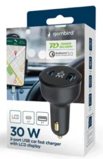 Gembird 2-port USB brzi punjač za auto, Type-C PD, LCD, 30W, black (TA-UC-AC2PD30LCD-CAR-01) - Slika 2