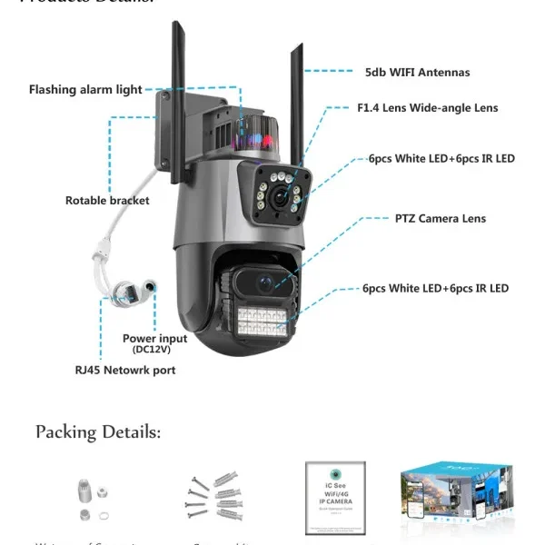 ZOOM GMB kamera 6 mpix microSD iCSee xmeye pro app Two-way voice PTZ ip66,2x3.6mm (CAM-IP6MP-EP11-8X)