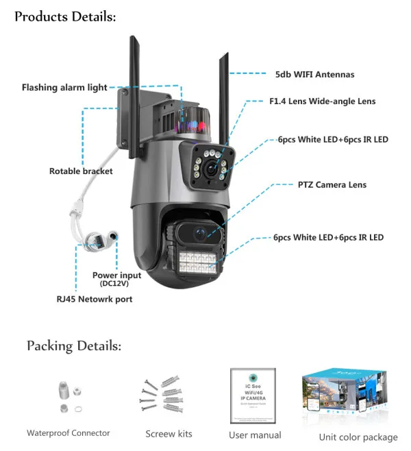 ZOOM GMB kamera 6 mpix microSD iCSee xmeye pro app Two-way voice PTZ ip66,2x3.6mm (CAM-IP6MP-EP11-8X)