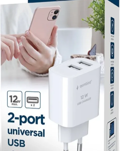 Gembird 2-port univerzalni USB punjač, 2.4 A, black 12W (TA-UC-2A12-01-BK)