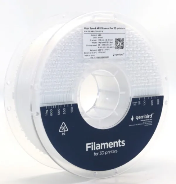 ABS filament velike brzine za 3D štampač 1.75mm, kotur 1KG WHITE (3DP-ABS1.75HY-01-W)