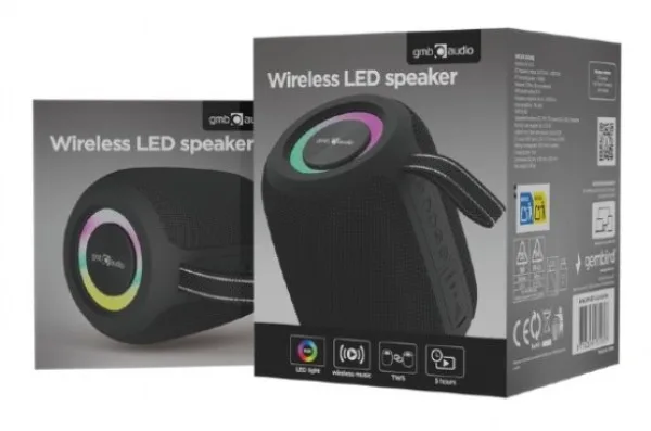 Gembird Portable Bluetooth RGB LED TWS speaker, 8W, BT, FM, USB, Handsfree, Black (SPK-BT-LED-05-BK)