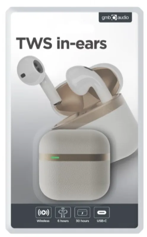 Gembird bluetooth V5.0 slušalice, TWS, white/gold (TWS-02-W)