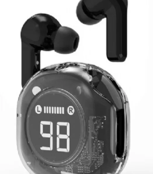 Gembird bluetooth V5.4 slušalice, TWS, LCD, Transparent, black (TWST-01-BK)
