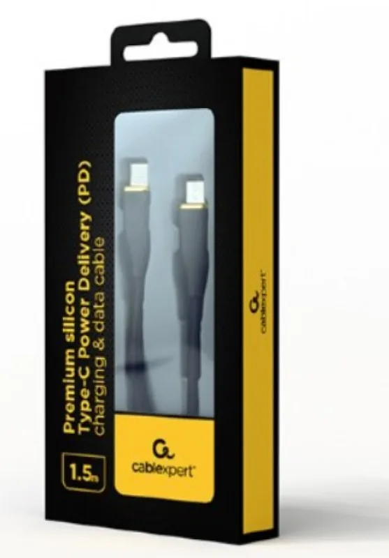 64361 Gembird 60W Premium silicon Type-C PD charging & data cable, 1.5m Black (CC-USB2S-CMCM-1.5M-BK)