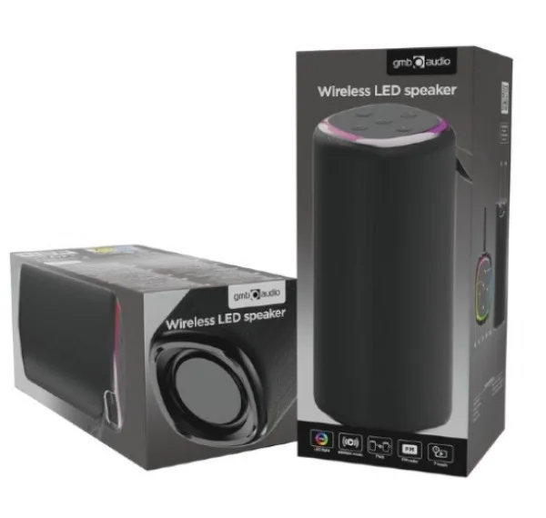 Gembird Portable Bluetooth LED speaker, 10W, BT, FM, USB, Handsfree, Black (SPK-BT-LED-08L)