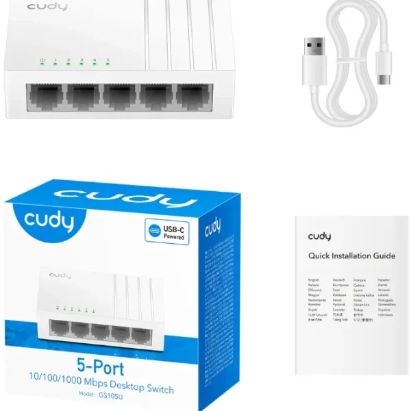 Cudy GS105U gigabitni svič sa 5 portova, USB-C napajanje