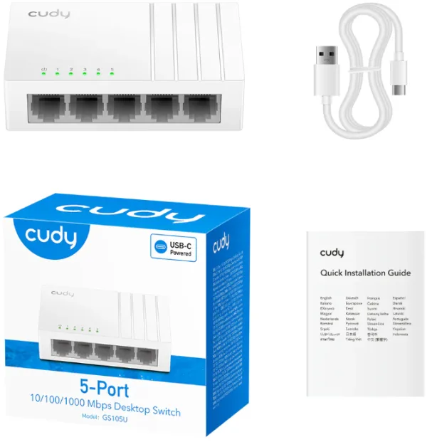 65866 Cudy GS105U gigabitni svič sa 5 portova, USB-C napajanje - Slika 1