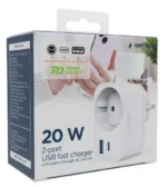 Gembird 20W 2-port USB brzi punjač sa pass-through AC socket-om, white (TA-ACPDQC20-01-W) - Slika 3
